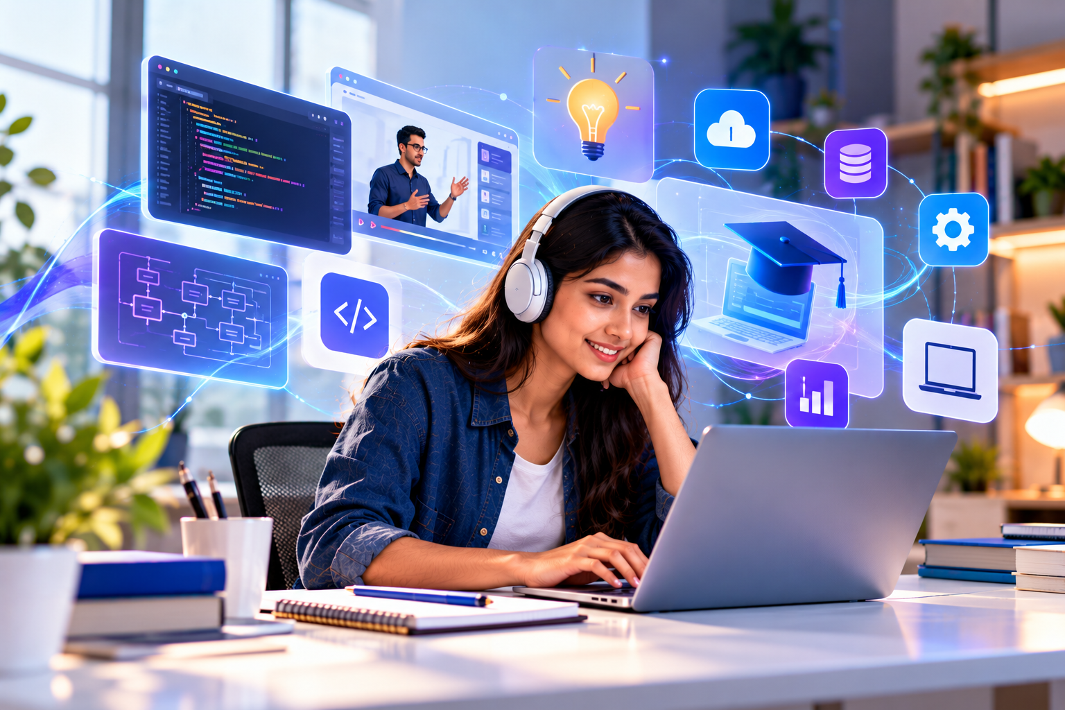 Futuristic online learning workspace for IT courses in Delhi